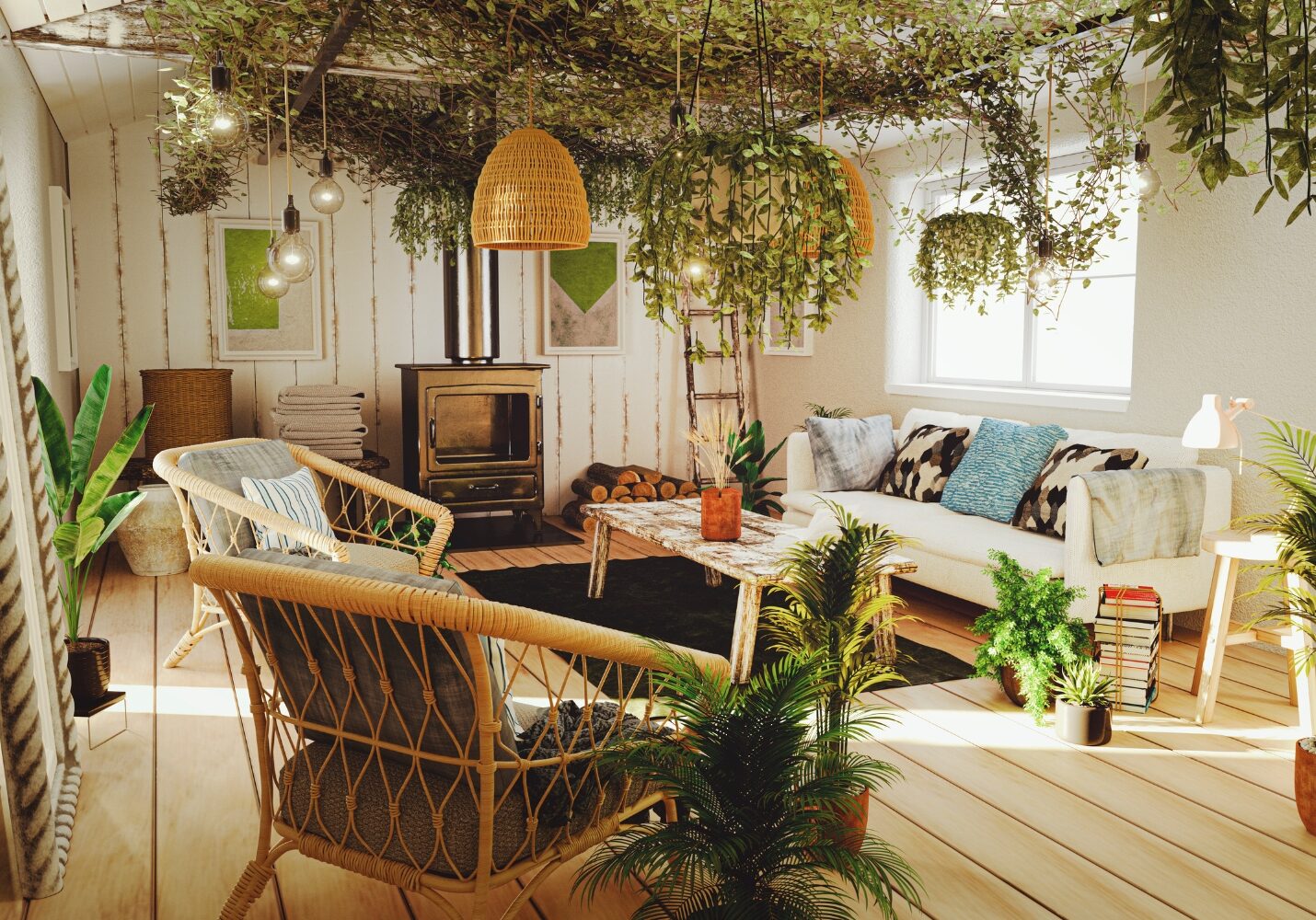 Bright room with wooden furniture
