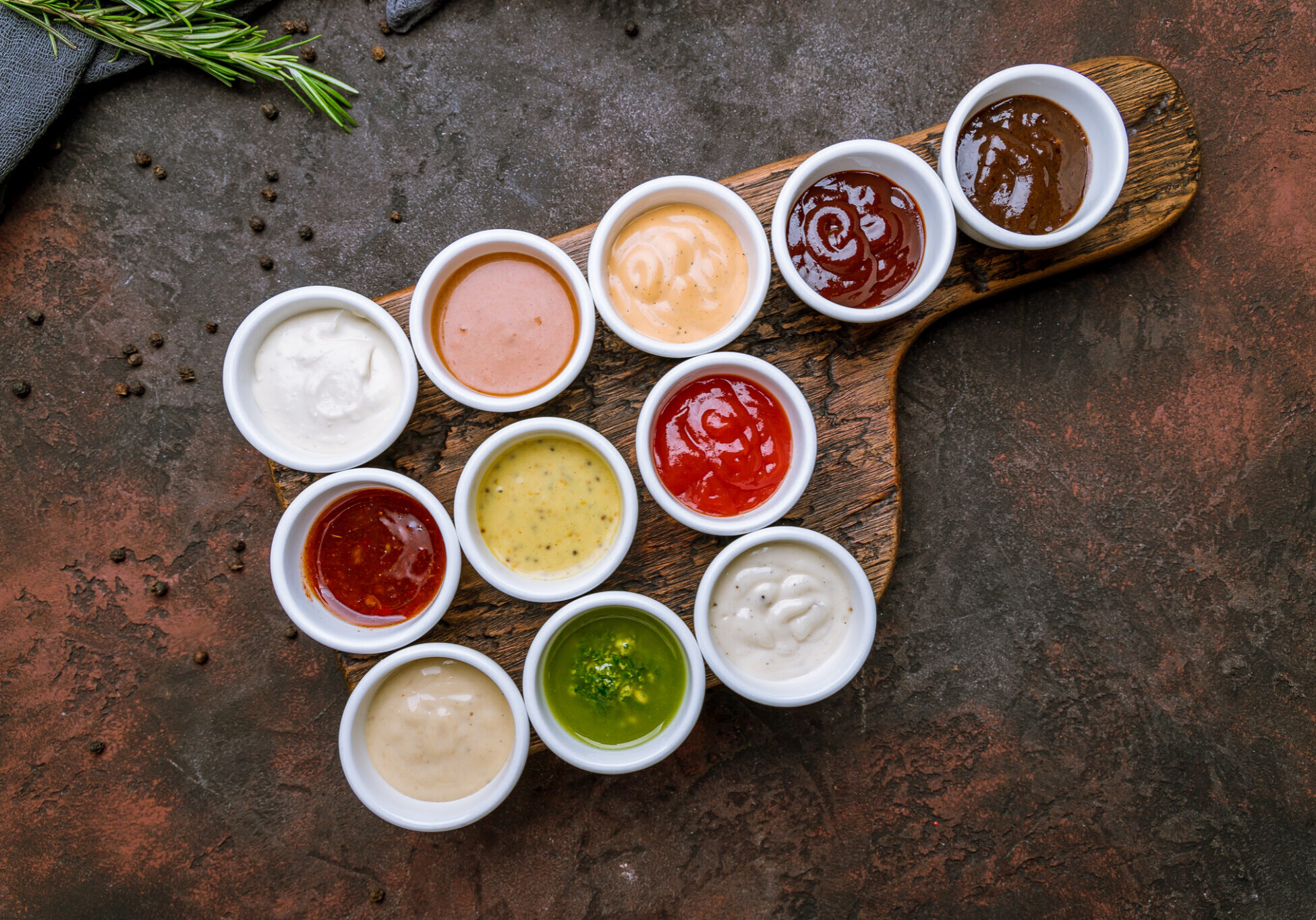 Assorted sauces top view