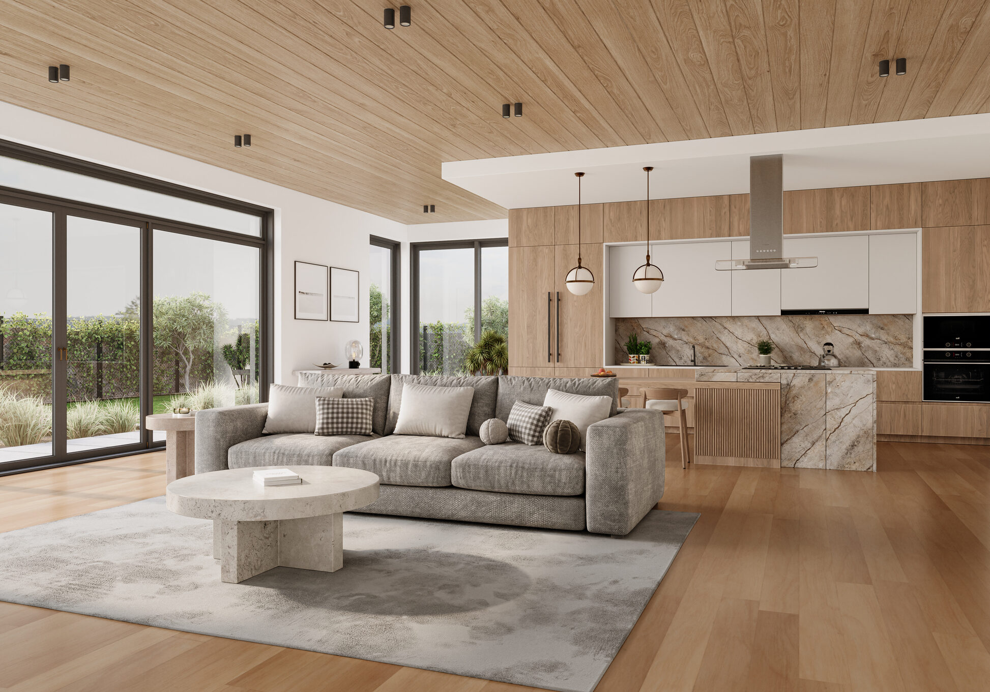 Spacious living area with large windows
